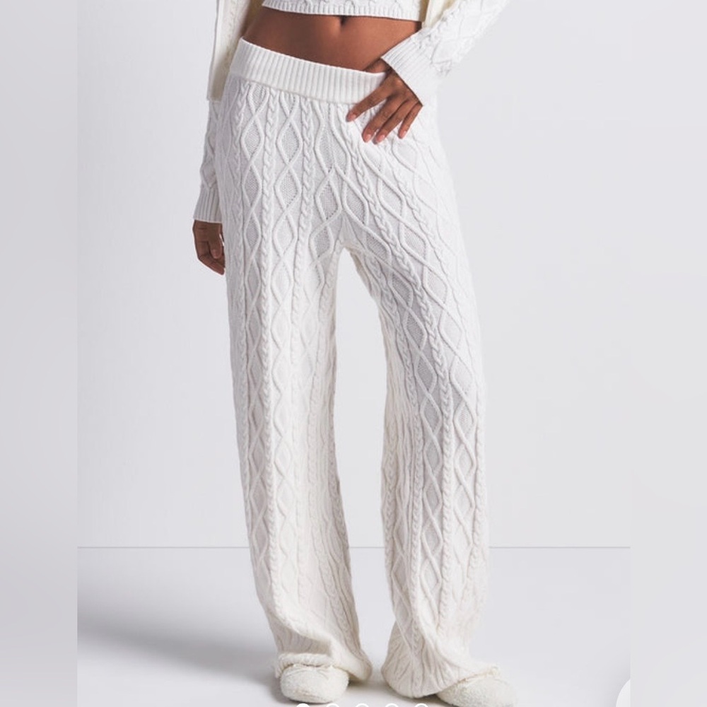 SKIMS White Cable Knit Straight Leg Pants